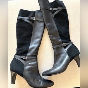 Lauren Ralph Lauren Sabeen Black Leather and Suede Tall Heeled Boots